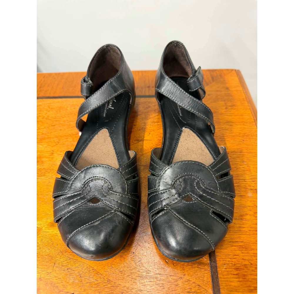 Natural Soul by Naturalizer Womens 8.5 M Black Leather Mary Jane Fisherman Flats